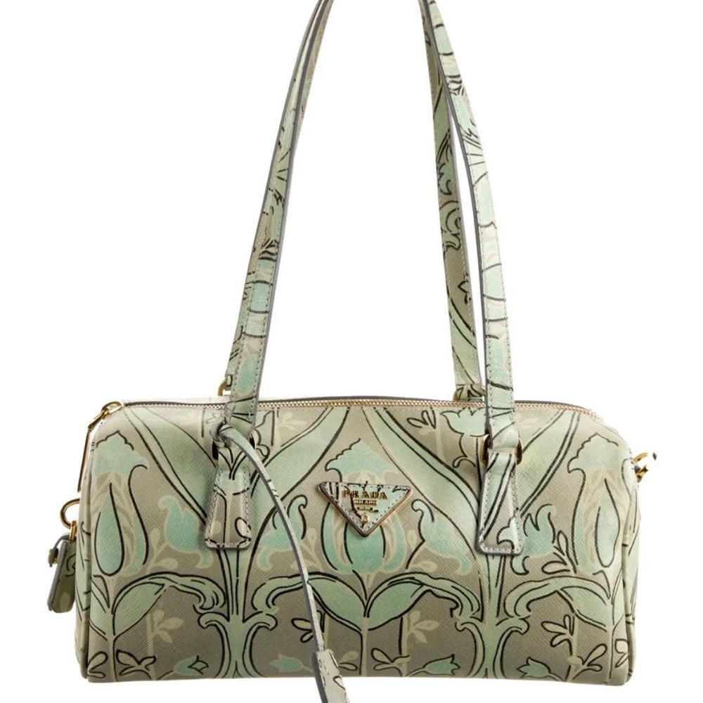 Prada Saffiano Leather Green Bauletto Bag